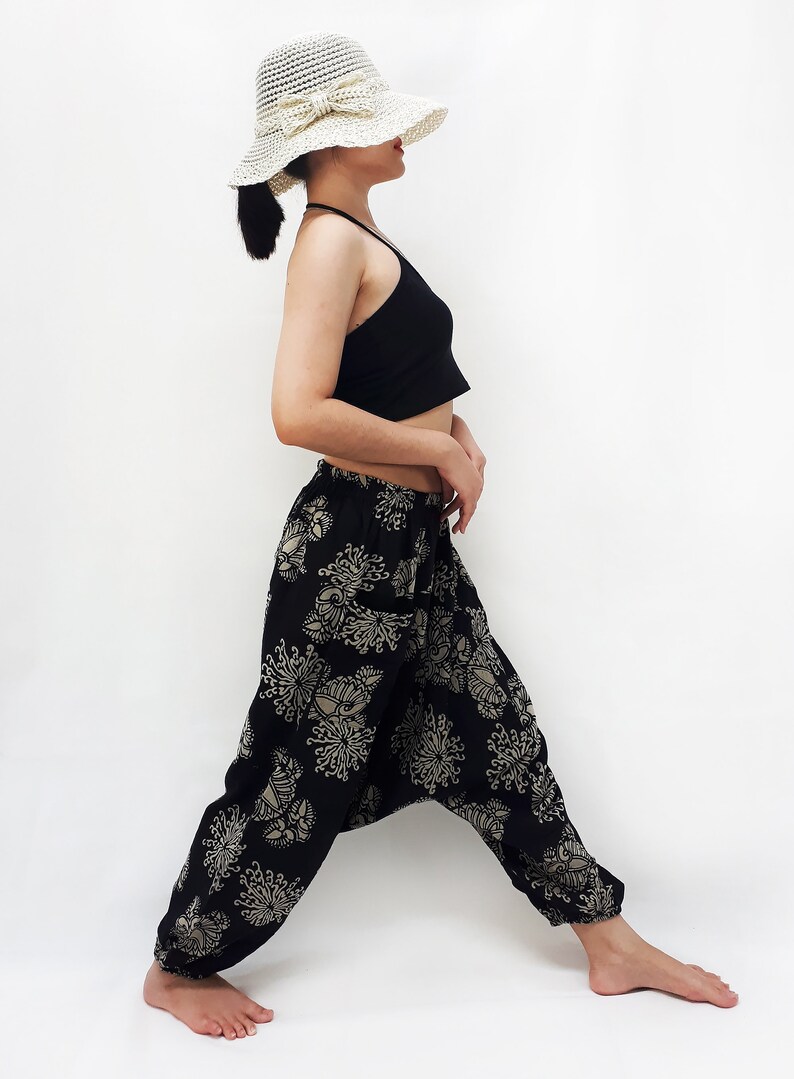 FCH2 Women /& Men Harem Pants Thai Cotton Pants Yoga Pants Drop Crotch Aladdin Pants Maxi Pants Boho Pants Gypsy Pants Roomy Pants Black