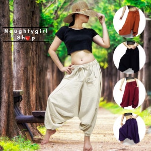 Women Harem Pants,Organic Cotton Unique Drop-Crotch Trousers Yoga Long Pants,Baggy Comfy Luxury Loungewear,PT302