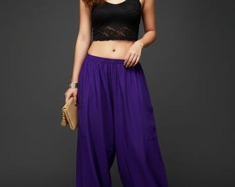 Pikalda-Solid Violet Rayon Harem Pants: Comfortabele Boho Aladdin Festival Broek voor Dames SRNC