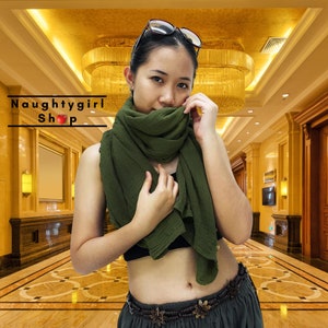 Cotton Scarf Double Cotton Gauze Shrug Full Buttons Scarf, Crinkle Cotton Scarf, Women Scarves, Gifts For Her, Cotton Shawl Olive Green PSC1