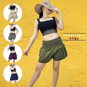 Cotton Shorts Women Clothings Mini Pants Bohemian Hippie Shorts Summer Beach Clothes Plain Solid Color SCS
