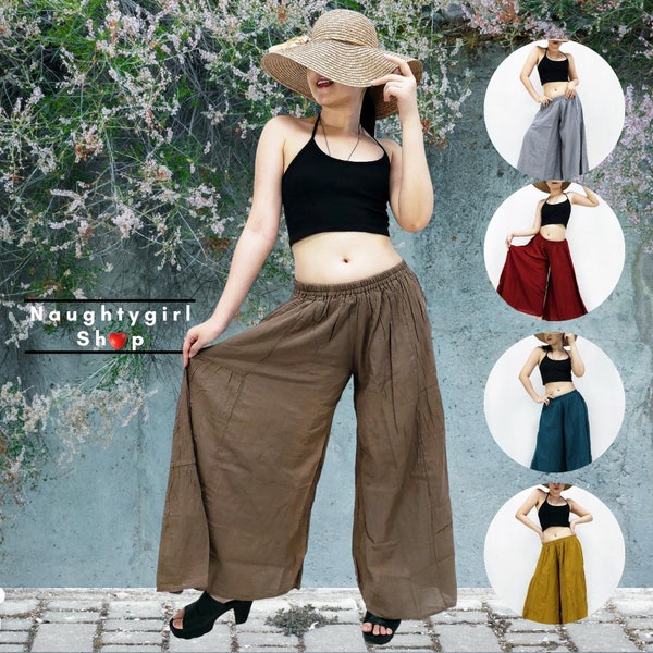 Cotton Palazzo Pants,for Women Wide Leg Boho Loungewear,Long Trousers Gypsy Maxi Elastic Waist,Pants