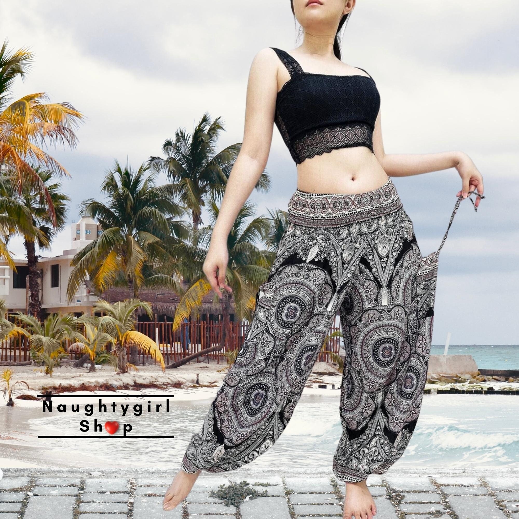 Pantalones Harem Mujer Pantalones Harem Boho Con Mandala Algodón