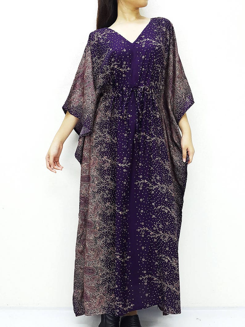 Beach Cover Up Long Dress Rayon Kaftan Plus Size Maxi Dress Boho Clothing Tunic V neck Purple KPL5 Printed Wrap Oversized Kaftan