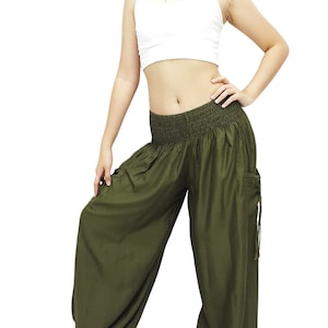 Sarouel femme,Vêtements bohèmes,Pantalon hippie,Pantalon de yoga,Pantalon Aladdin,Pantalon de détente,Rayonne,Viscose,Pantalon confortable, TC45 TC22 Avocado Green