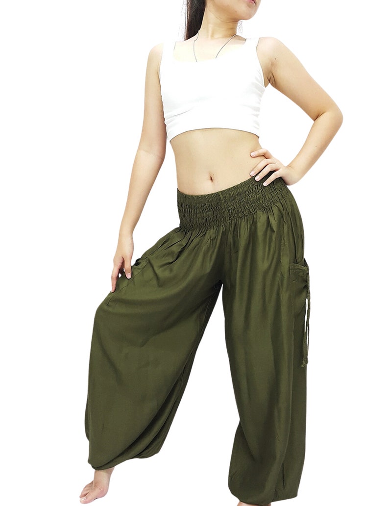 Sarouel femme,Vêtements bohèmes,Pantalon hippie,Pantalon de yoga,Pantalon Aladdin,Pantalon de détente,Rayonne,Viscose,Pantalon confortable, TC45 TC22 Avocado Green