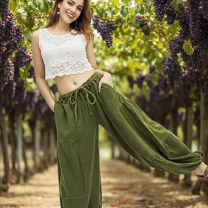 Pikalda-stentvättade harembyxor i bomull: Baggy Aladdin-stil LCT