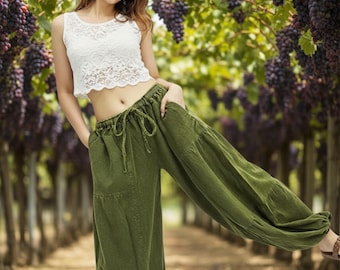 Pikalda-Stonewashed Cotton Harem Pants: Baggy Aladdin Style LCT