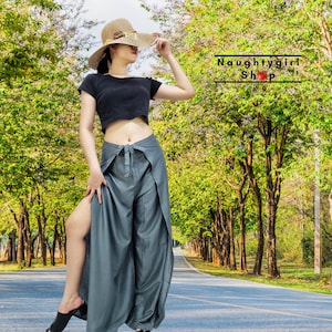 Gray Palazzo Pants Women,Wrap Pants,Wide Leg Pants,Long Trouser,Tie Waist Pants, Boho Wrap Pants,Wrap Trouser PTTW