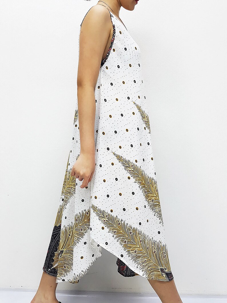 Penny Dress Midi Dress Rayon Dress Boho Dress Hobo Dress Maternity Dress Casual Dress Sleeping Dress Comfy Dress Feather White PND26
