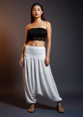 Pikalda-White Cotton Harem Pants: Drop Crotch, Boho Jumpsuit & Roomper, Baggy Aladdin Style HC0 product logo