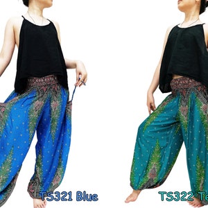 Women Trouser,Thai Pants,Yoga Pants,Aladdin Pants,Thai Pants Boho Pants,Gypsy Pants,Rayon Pants,Clothing Trouser Petrol Green TS299 image 9