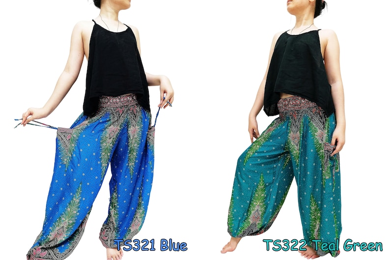 Women Trouser,Thai Pants,Yoga Pants,Aladdin Pants,Thai Pants Boho Pants,Gypsy Pants,Rayon Pants,Clothing Trouser Petrol Green TS299 image 9