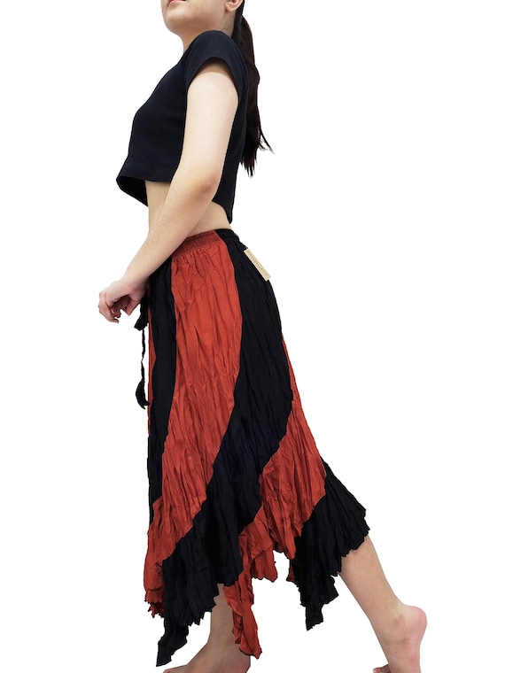 Pikalda-thai Cotton Flared Skirt, Comfy Boho Hippie Beach Style