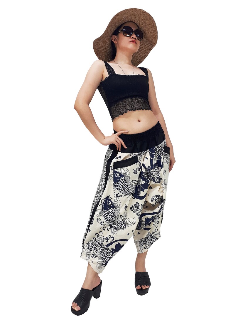 Samurai Pants Cotton Unisex Harem Pants Ninja Pants Aladdin Pants Maxi Pants Gypsy Pants Drop Crotch Pants Trouser Navy Blue White MSP54