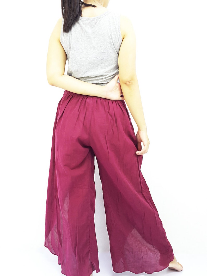 SOS2 Women Fashion Trouser Pants Maxi Trouser Cotton Trouser Comfy Trouser Open Leg Wide Leg Plain Color Solid Color Dark Red
