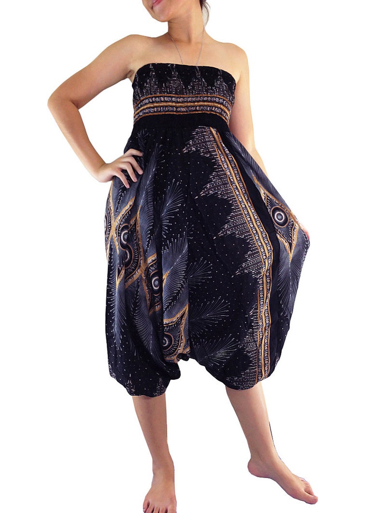 Gorgeous black harem trouser come with peacock feather pattern and useable two side pockets with secure rope.