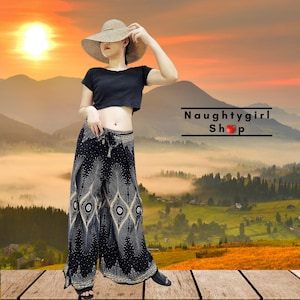 Black Peacock Palazzo Pants Women,Wrap Pants,Wide Leg Pants,Long Trouser,Tie Waist Pants, Boho Wrap Pants,Wrap Trouser,Cargo Wrap Pants PTTW