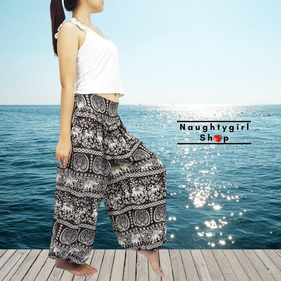 Pantalones de haren de elefante marron mujeres pantalones de yoga pantalones de Aladdin pantalones tailandeses pantalones boho pantalones gitanos pantalones de rayon pantalones viscosos pantalones Unq...