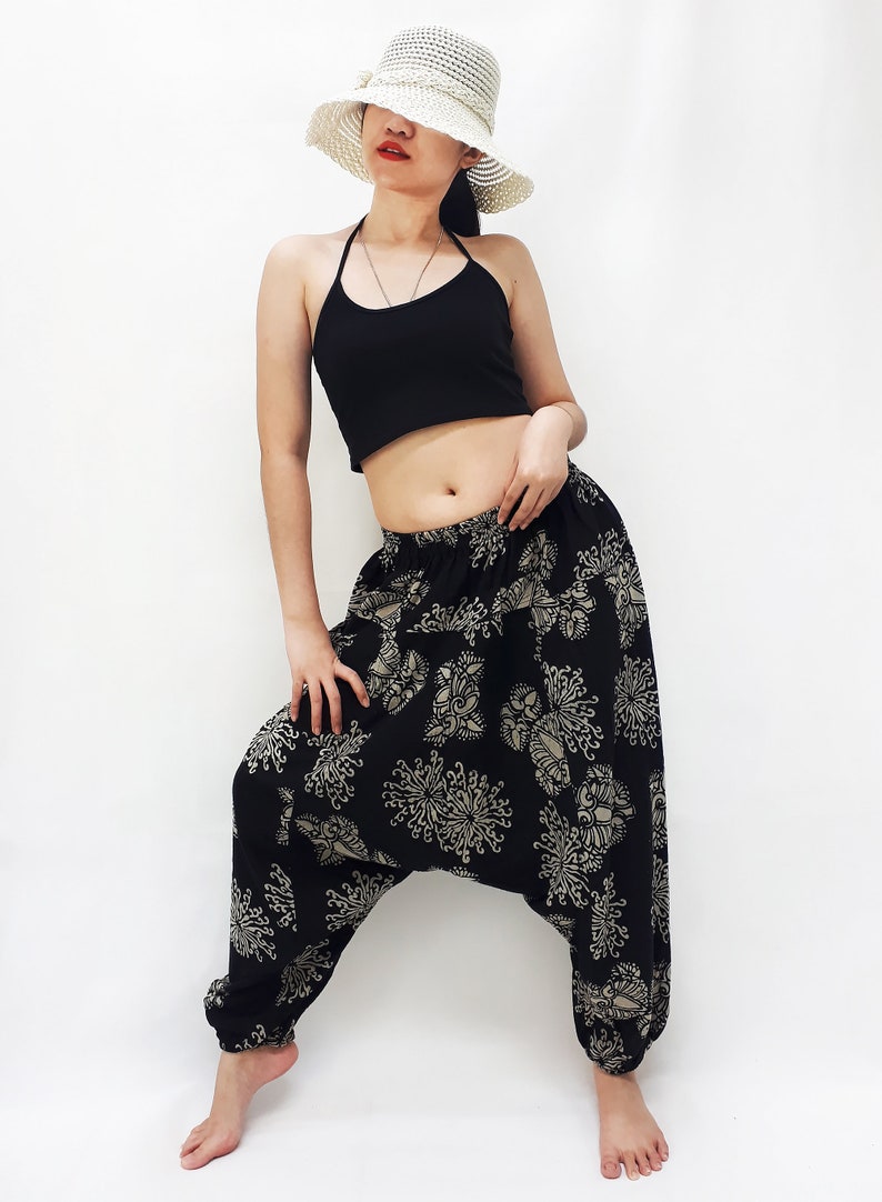 FCH2 Women /& Men Harem Pants Thai Cotton Pants Yoga Pants Drop Crotch Aladdin Pants Maxi Pants Boho Pants Gypsy Pants Roomy Pants Black