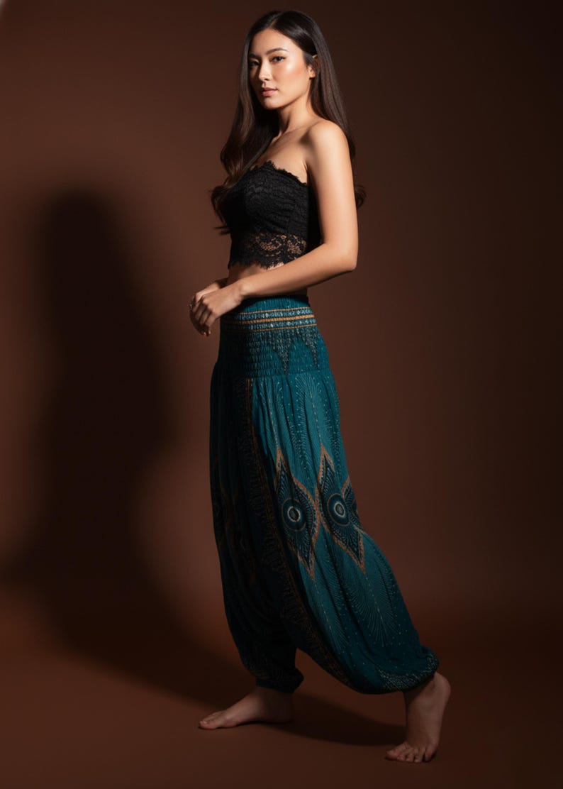 Pikalda-Peacock Rayon Harem Pants: Comfy Boho Hippie Loungewear HP28 image 8