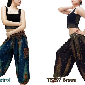 Women Trouser,Thai Pants,Yoga Pants,Aladdin Pants,Thai Pants Boho Pants,Gypsy Pants,Rayon Pants,Clothing Trouser Petrol Green TS299 image 5