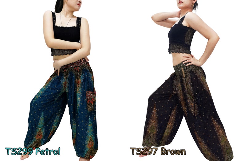 Women Trouser,Thai Pants,Yoga Pants,Aladdin Pants,Thai Pants Boho Pants,Gypsy Pants,Rayon Pants,Clothing Trouser Petrol Green TS299 image 5