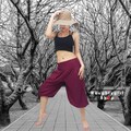 Pikalda-Red Rayon Midi Pants: Comfy Boho Capris with Pocket LRM6