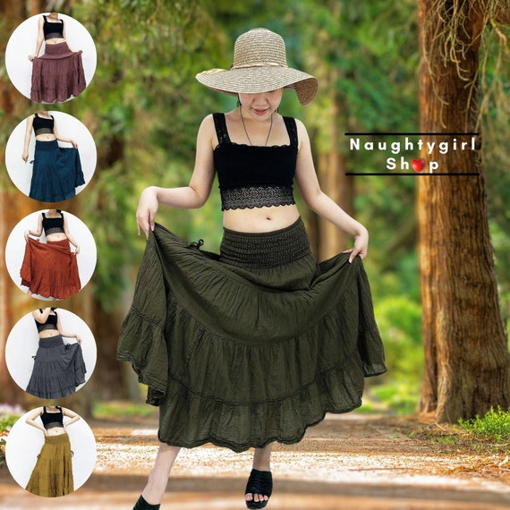 Gonna in cotone da donna Gonne lunghe con volant a strati Gonne Boho Gypsy Boho Hippie Loungewear Etsy Italia