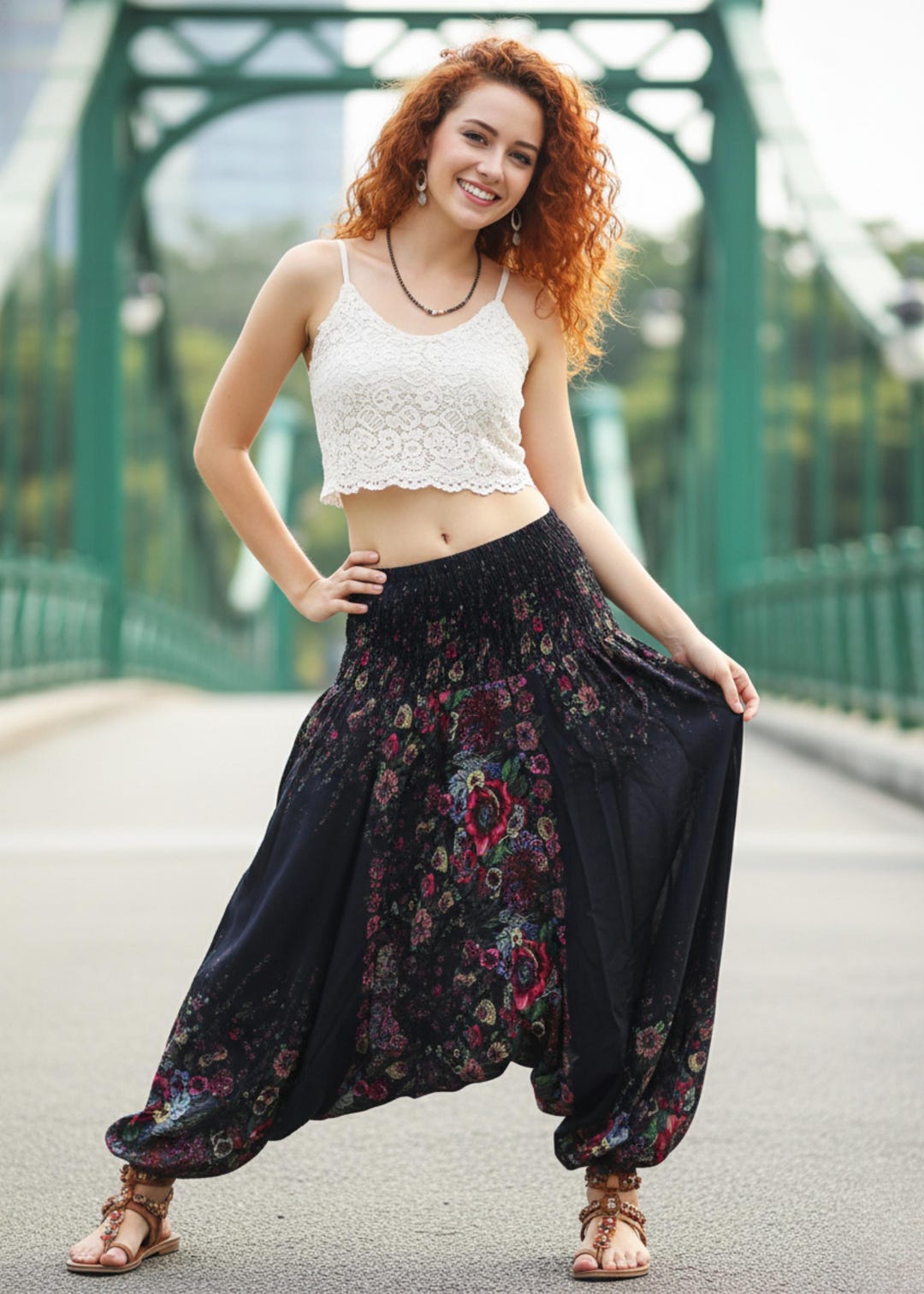 Pikalda-black Rayon Harem Pants Drop Crotch: Women's Comfy Boho