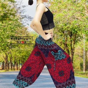 Plus Size XXL Red Flower Women Trouser,Thai Pants,Yoga Pants,Aladdin Pants,Boho Pants,Gypsy Pants,Rayon,Hippie Pants (TS278)