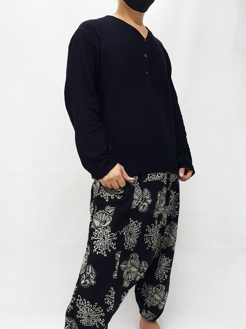 FCH2 Women /& Men Harem Pants Thai Cotton Pants Yoga Pants Drop Crotch Aladdin Pants Maxi Pants Boho Pants Gypsy Pants Roomy Pants Black