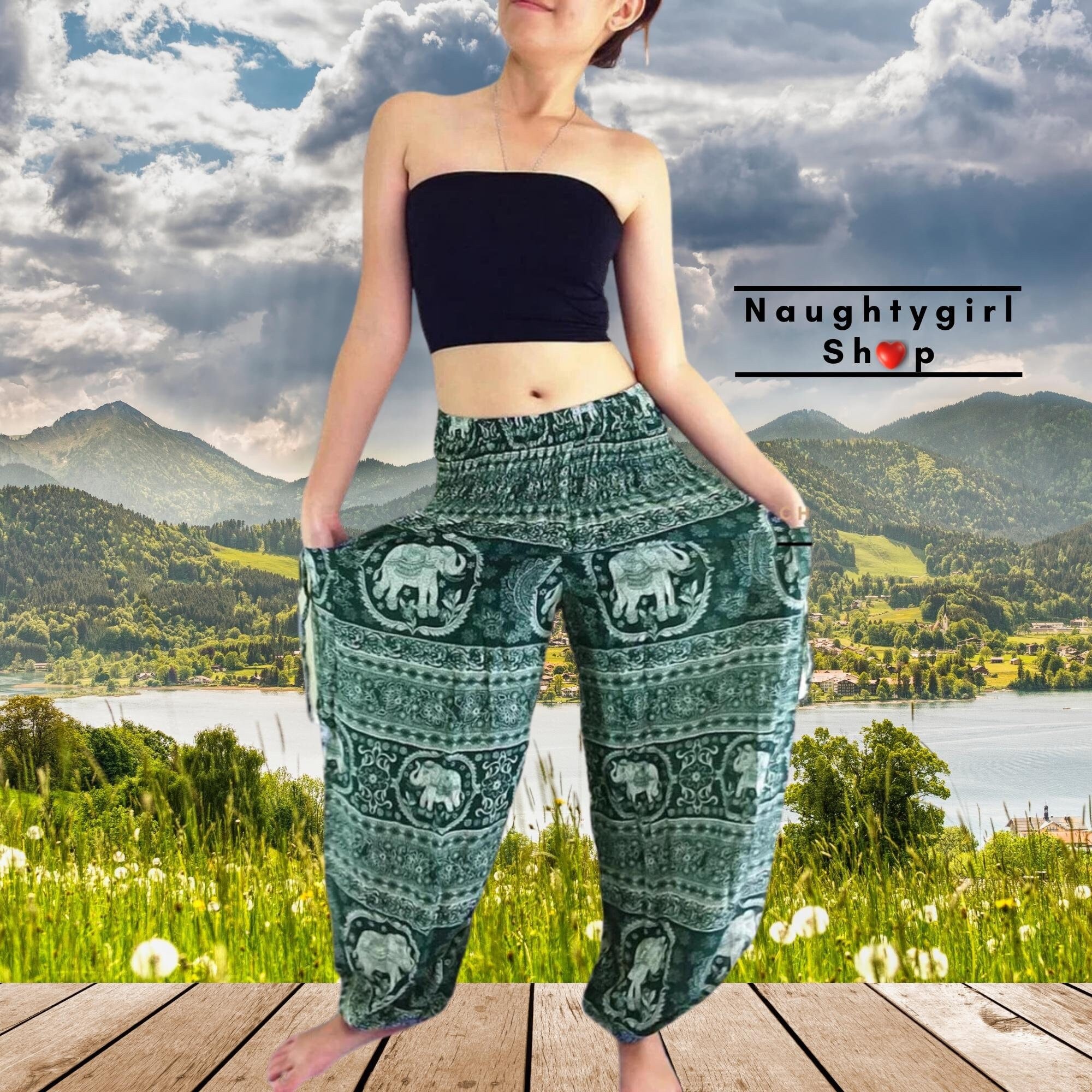 Thai Elephant Pants ,black Elepant Pants,elephant Pants ,rayon Pants, Genie  Pants Trouser Unique Pants Elephant ,lisa Thai Elepants Pants 