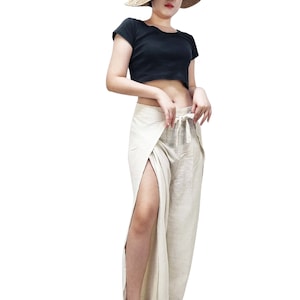 White Hemp Palazzo Pants Women,Wrap Pants,Wide Leg Pants,Long Trouser,Tie Waist Pants, Boho Wrap Pants,Wrap Trouser,Cargo Wrap Pants (HWP)