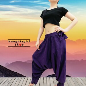 Samurai Pants,Cotton Pants,Unisex Harem Pants,Ninja Pants,Aladdin Pants,Maxi Pants,Drop Crotch Pants,Women Pants Warm Trouser PH2 Violet