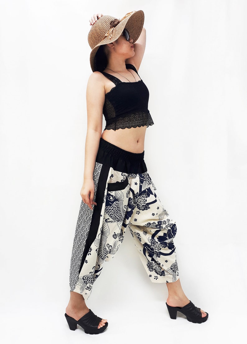 Samurai Pants Cotton Unisex Harem Pants Ninja Pants Aladdin Pants Maxi Pants Gypsy Pants Drop Crotch Pants Trouser Navy Blue White MSP54