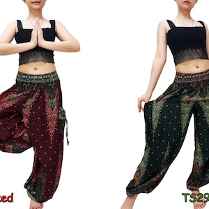 Women Trouser,Thai Pants,Yoga Pants,Aladdin Pants,Thai Pants Boho Pants,Gypsy Pants,Rayon Pants,Clothing Trouser Petrol Green TS299 image 4