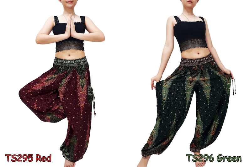 Women Trouser,Thai Pants,Yoga Pants,Aladdin Pants,Thai Pants Boho Pants,Gypsy Pants,Rayon Pants,Clothing Trouser Petrol Green TS299 image 4