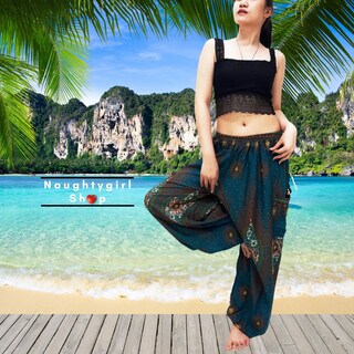Pantaloni Aladino YAOTT Da Donna, Stile Bohémien Floreale Tailandese. Morbidi, Larghi A Gamba Larga, Con Elastico In Vita E Alle Caviglie. Perfetti Per Yoga, Festival E Relax. Taglia Unica (vita 60-90cm).