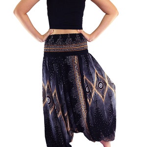 Gorgeous black harem trouser come with peacock feather pattern and useable two side pockets with secure rope.