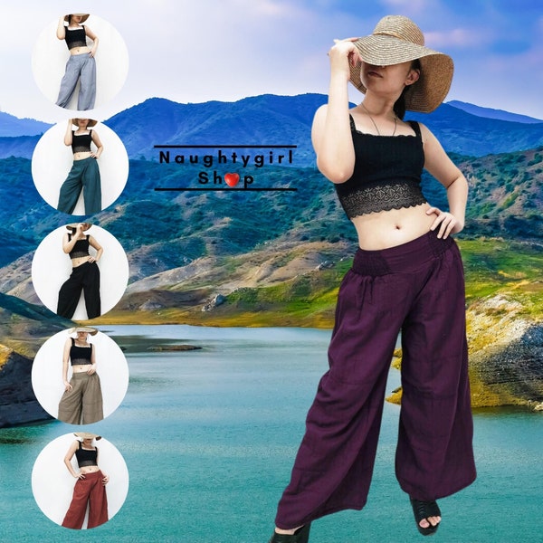 Women Pants Cotton Pants,Long Pants,Wide leg Pants Palazzo Pants,Boho Maxi Pants,Elastic Waist Pants Gypsy Pants,Bohemian Pants (TCT2)