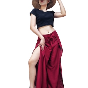 Red Hemp Palazzo Pants Women,Wrap Pants,Wide Leg Pants,Long Trouser,Tie Waist Pants, Boho Wrap Pants,Wrap Trouser,Cargo Wrap Pants (HWP)
