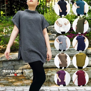Women&#39;s Clothing Plus Size Cotton Blouses boho tops Turtleneck High Neck Blouses