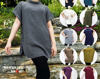 Pikalda-Women's Clothing Plus Size Cotton Blouses boho tops Turtleneck High Neck Blouses