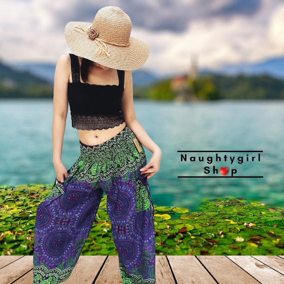 Ropa de mujer pantalones tailandeses pantalones de yoga pantalones Aladdin pantalones tailandeses pantalones boho pantalones gitanos pantalones de rayon pantalones hippies pantalones morados TS286 Ets...