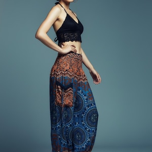 Pikalda-Plus Size Mandala Harem Pants: Teal Comfy Boho Rayon Aladdin Pants TS214 image 1