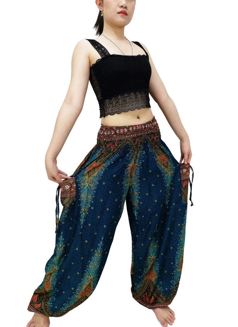 Women Trouser,Thai Pants,Yoga Pants,Aladdin Pants,Thai Pants Boho Pants,Gypsy Pants,Rayon Pants,Clothing Trouser Petrol Green TS299 image 2