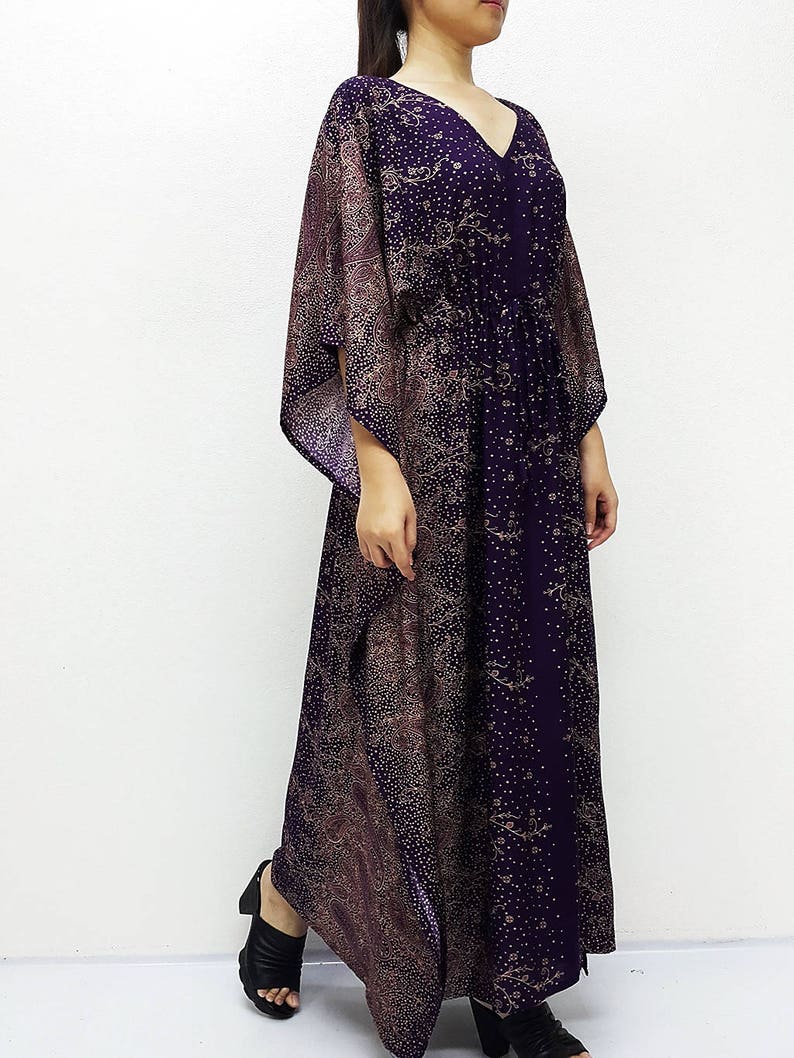 Beach Cover Up Long Dress Rayon Kaftan Plus Size Maxi Dress Boho Clothing Tunic V neck Purple KPL5 Printed Wrap Oversized Kaftan