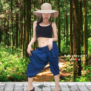 Rayon Harem Capris: Pleated Boho Pants - Ocean Blue LRC10