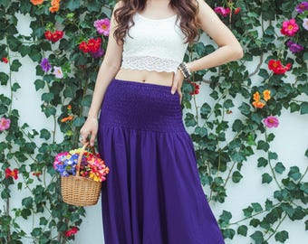 Pantalones harén de rayón morado Pikalda: pantalones hippies de Aladdin de color liso C40